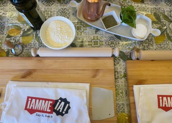 Cooking ingredients: flour, basil, spices, oil.