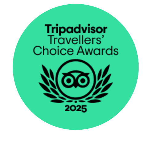 Logo verde di Tripadvisor con gufo e alloro, premi 2025.